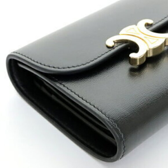 Celine Triomphe Compact Wallet Black Satined Calfskin G - Picture 4 of 7